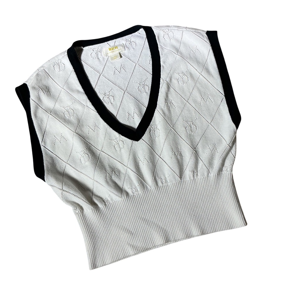 Maeve Anthropologie Old Money Contrast Pointelle Monogram Sweater Vest XS